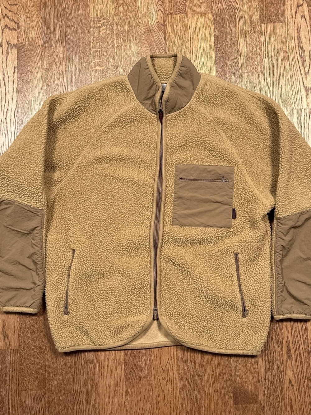 Gramicci Boa Sherpa Fleece Tan Brown Full Zip Sweater Jacket Mens US Small